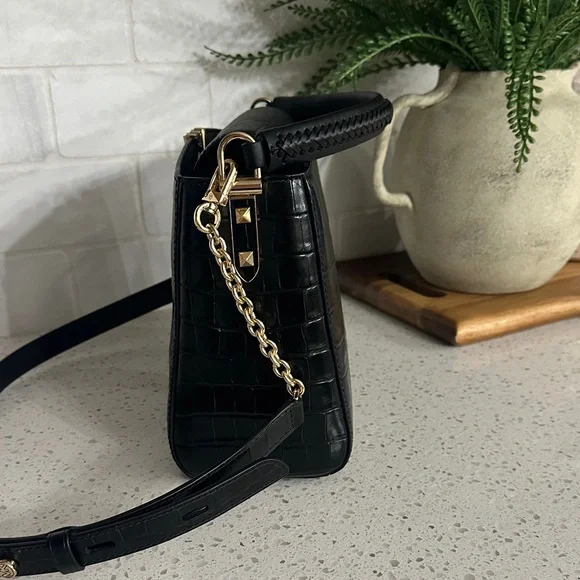 Michael Kors Black Croc-Embossed Top Handle Satchel with Gold Hardware - Picture 4 of 6